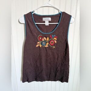 Passport Brown Tank Top with Colorful Embroidery